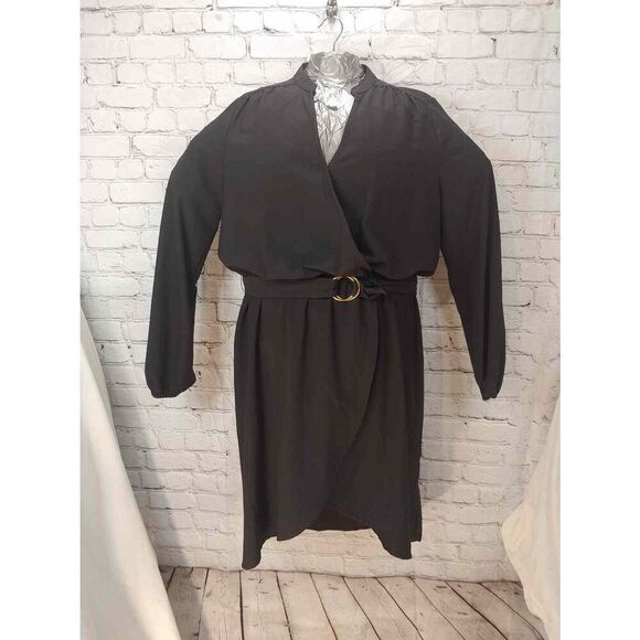 Justfab Womens Size XL Black Asymmetrical Wrap Dress - Picture 1 of 7